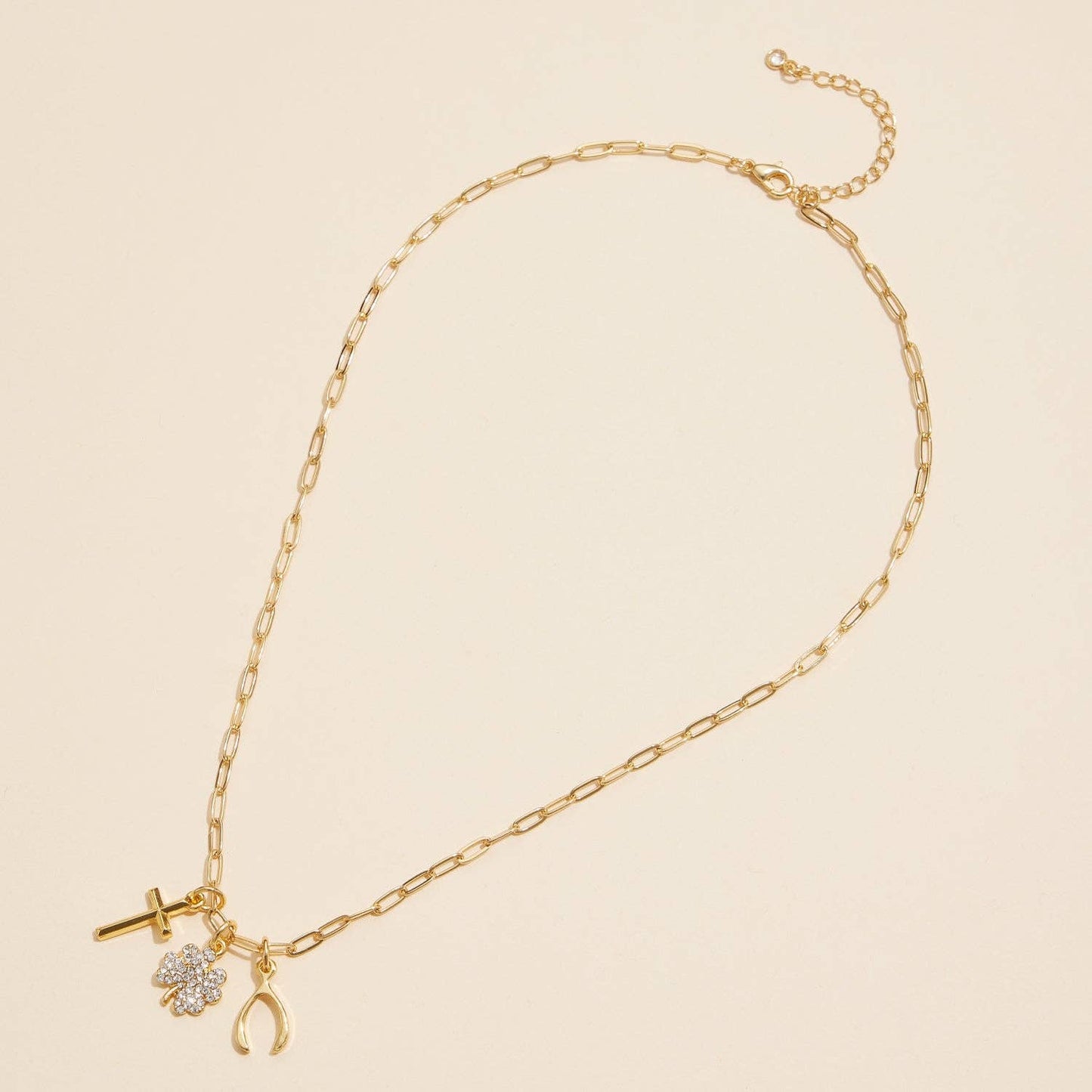 Luck and Faith Charm Trio Necklace