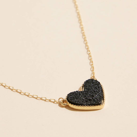 Heart Druzy Stone Charm Necklace