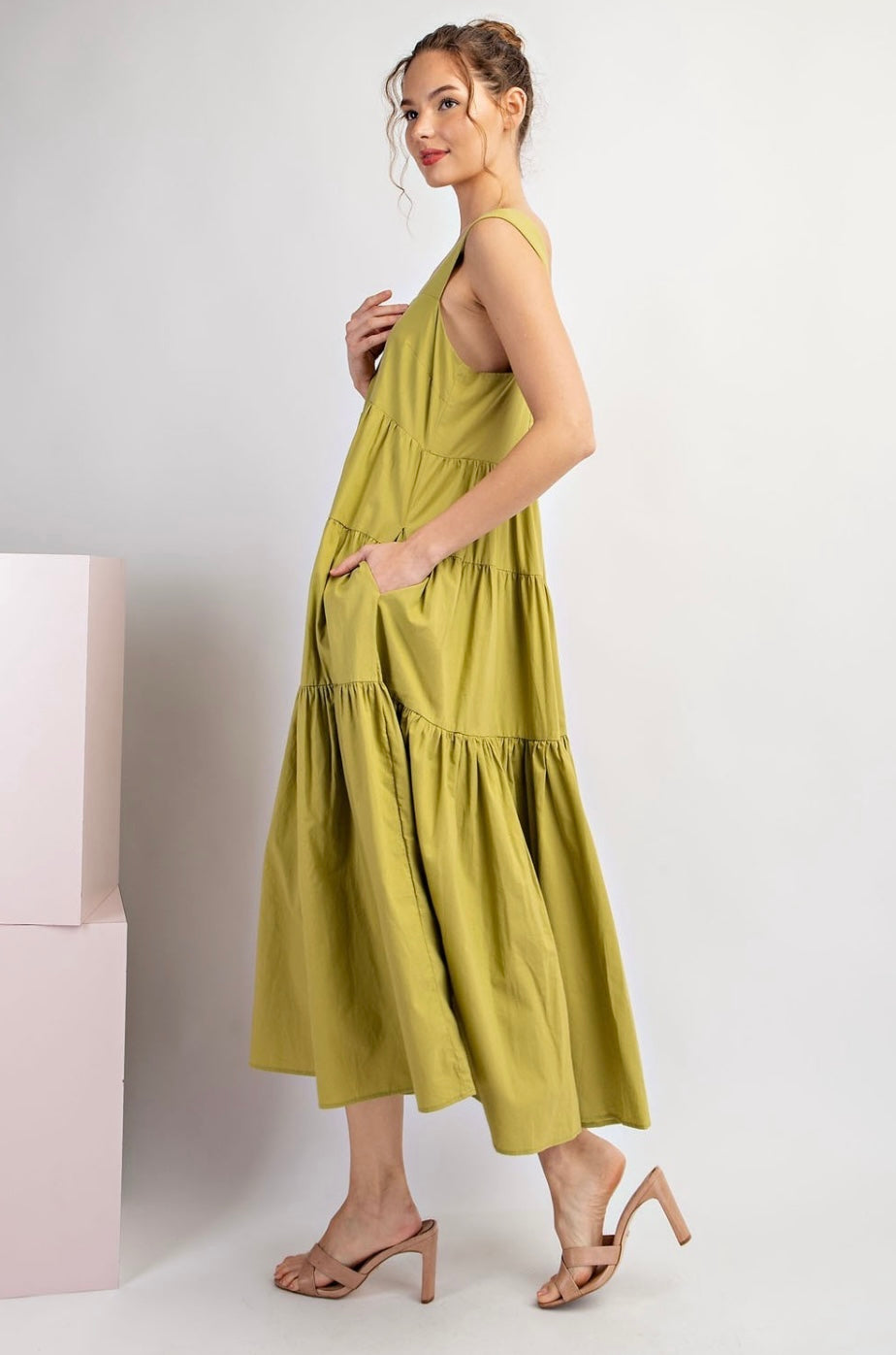 Avocado Goddess Tiered Dress