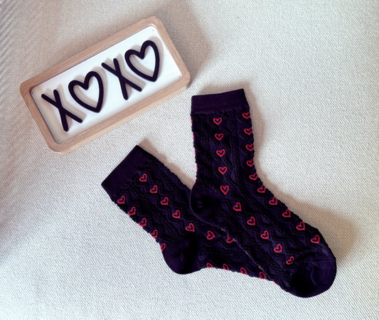 Valentine's Day Mini Heart Pattern Cotton Knit Socks
