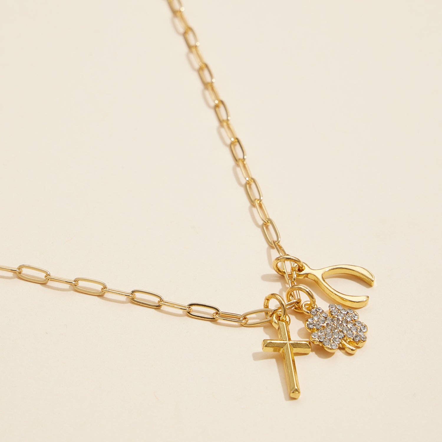 Gold Dipped Trio Necklace, Faith and Luck