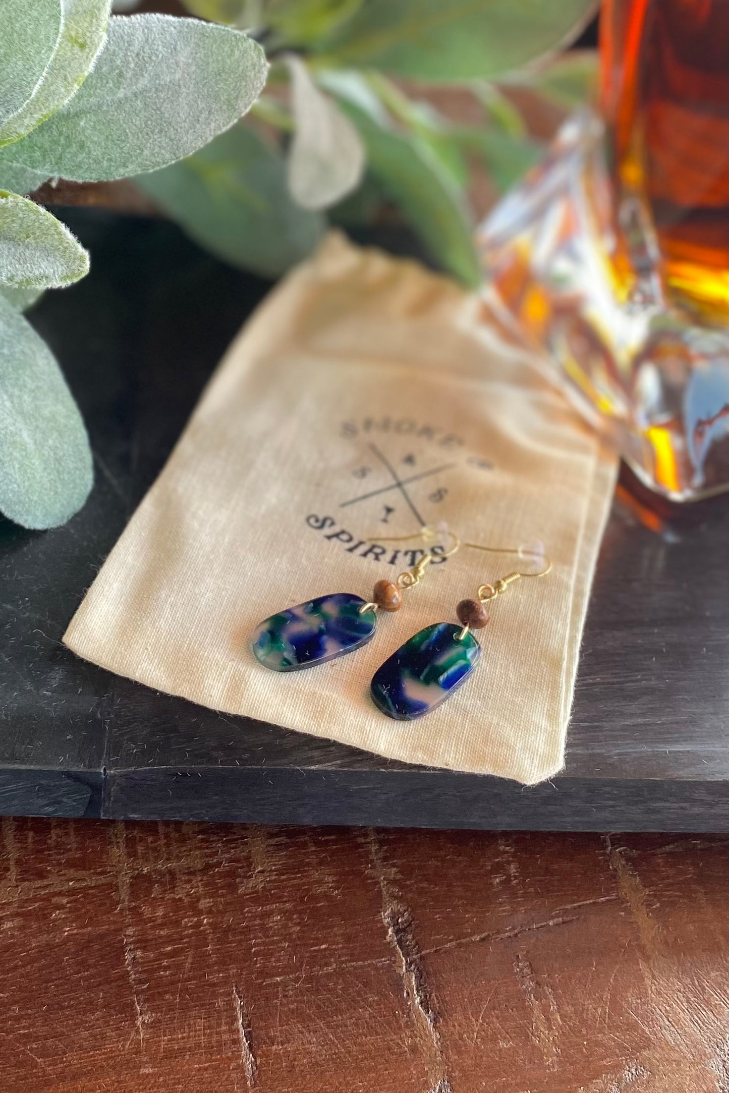 Green Blue Tortoise Earrings